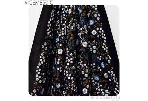Black Floral Wedding Dress Material Embroidered Fabric by the yard Sewing DIY Crafting Embroidery Costumes Dolls Cushion Covers Blouses